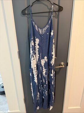 Blue and White Tie-Dye Maxi Slip Dress